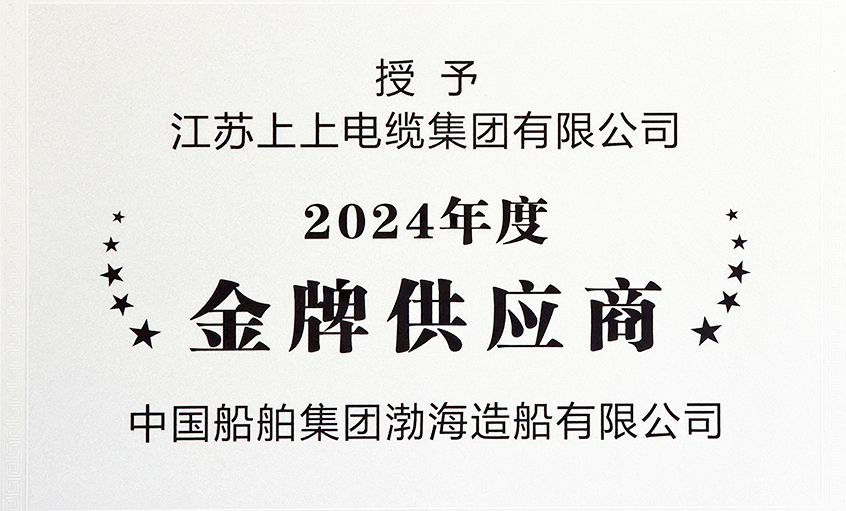 上上電(dian)纜榮獲渤海造(zao)船2024年(nian)度“金牌供應商(shang)”